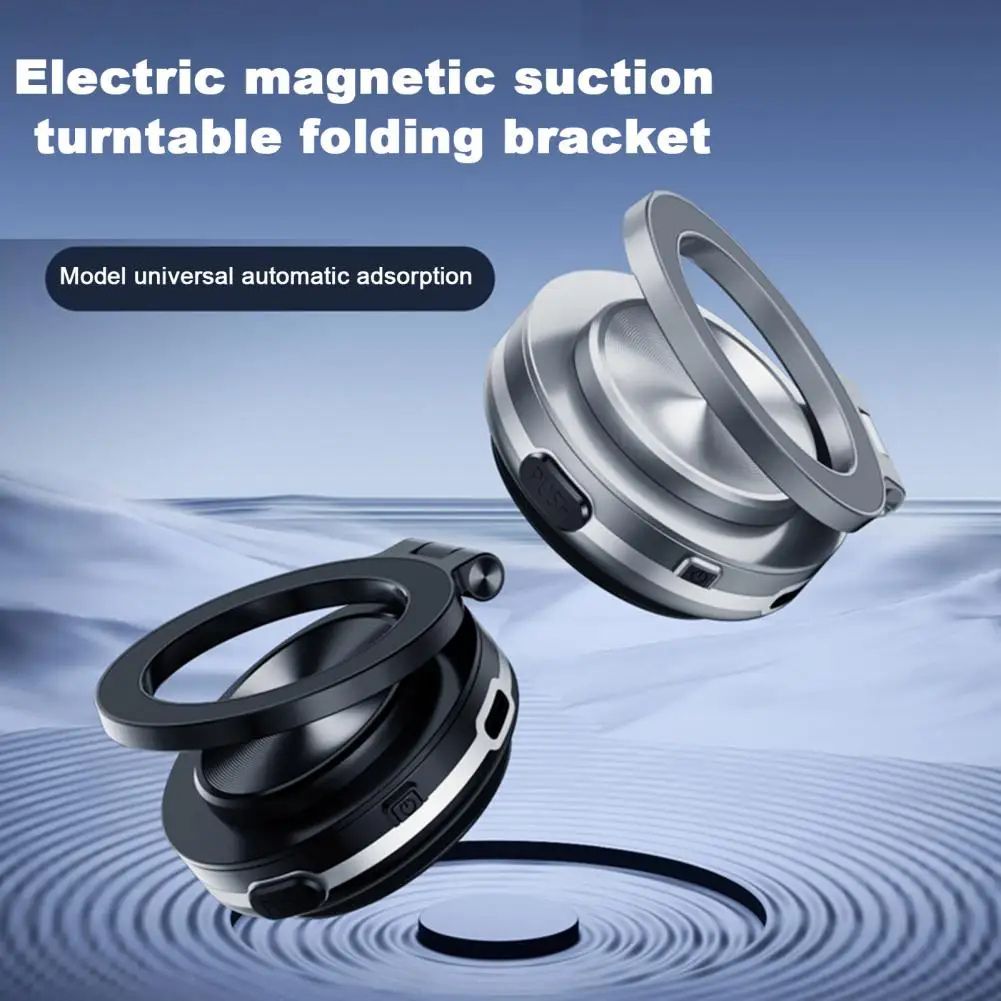 Magnetic Car Phone Holder Electric Vacuum Suction Mount Strong Grip 360 Rotation Secure Dashboard Windshield Stand black