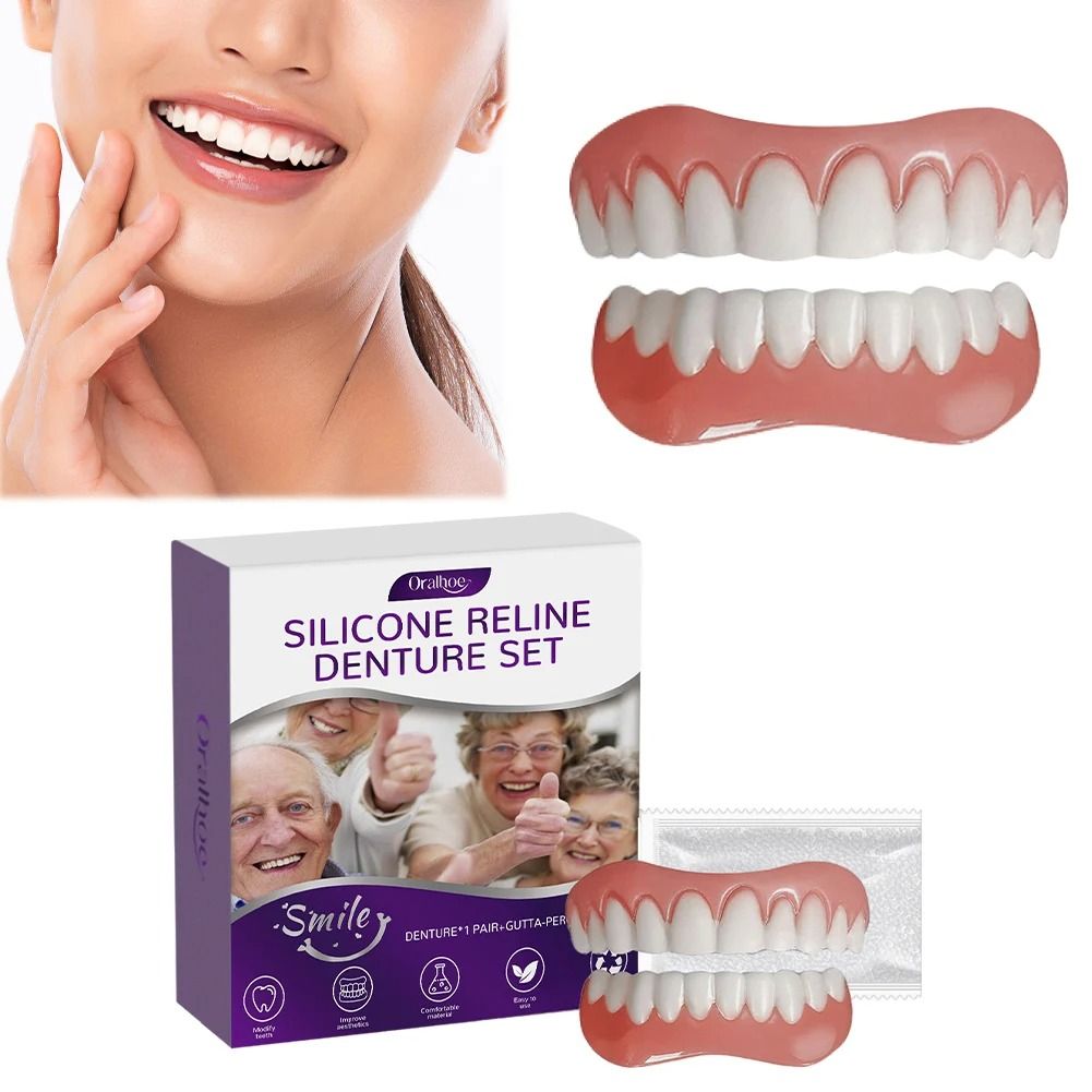 Soft Silicone Denture Set Upper And Lower Comfortable False Teeth Soft Silicone Denture Set Upper And Lower Comfortable False Teeth