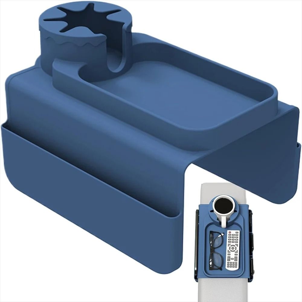 Professional Spill Proof Silicone Sofa Armrest Cup Holder And Integrated Accessory Tray dark Blue