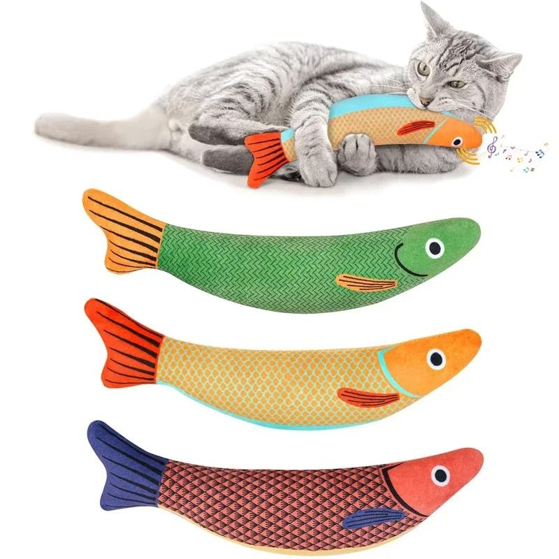 3D Simulation Catnip Interactive Plush Fish Toy mackerel Fish Green