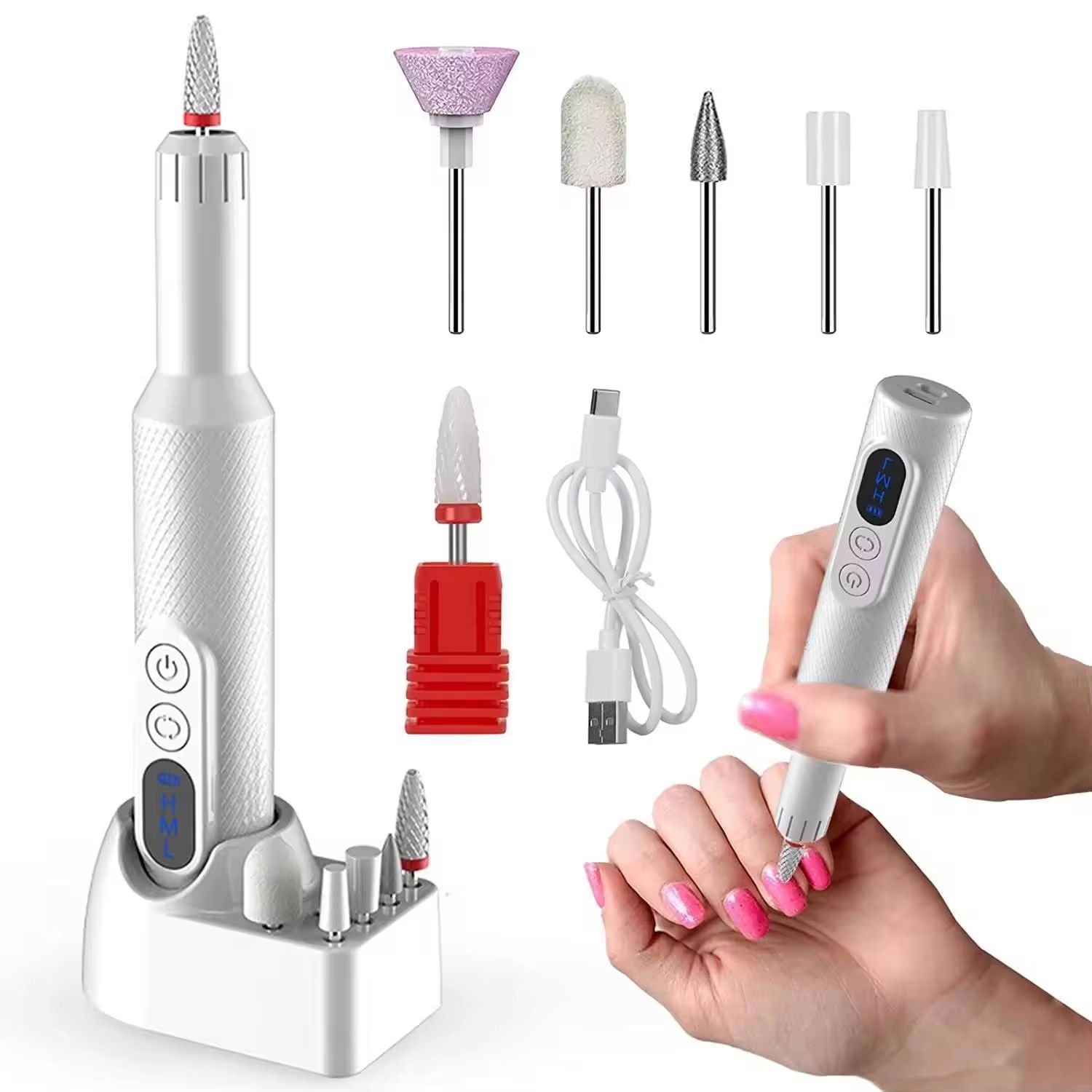 Electric Nail Drill Cordless Nail File Manicure Pedicure Kit For Acrylic And Gel Nails Professional Nail Grinder For Hom black