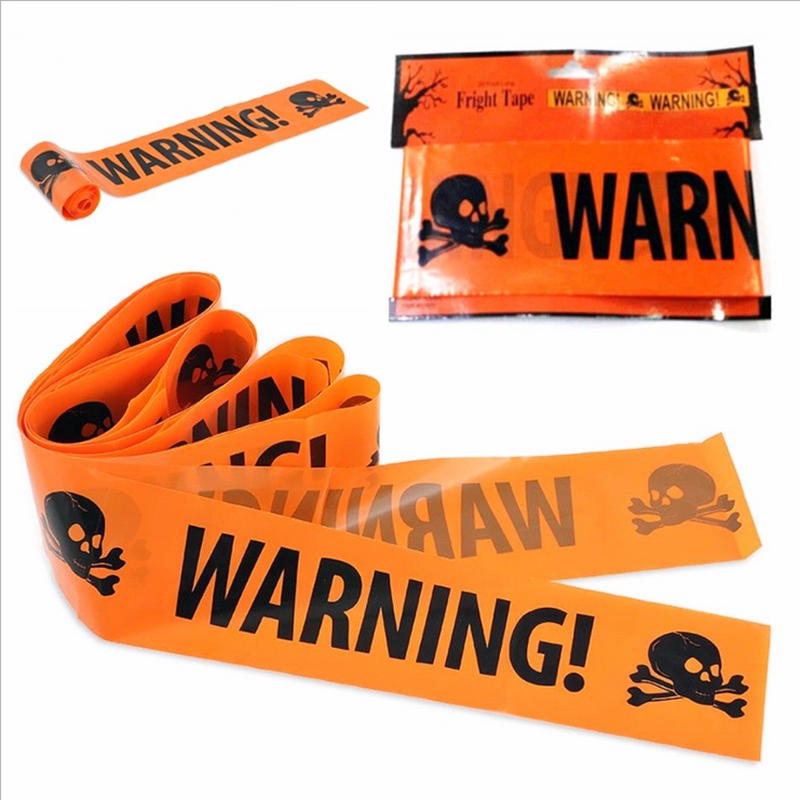 Plastic Skull Head Warning Tape, Witch Balloons, Halloween Decoration Props Window Prop black Red