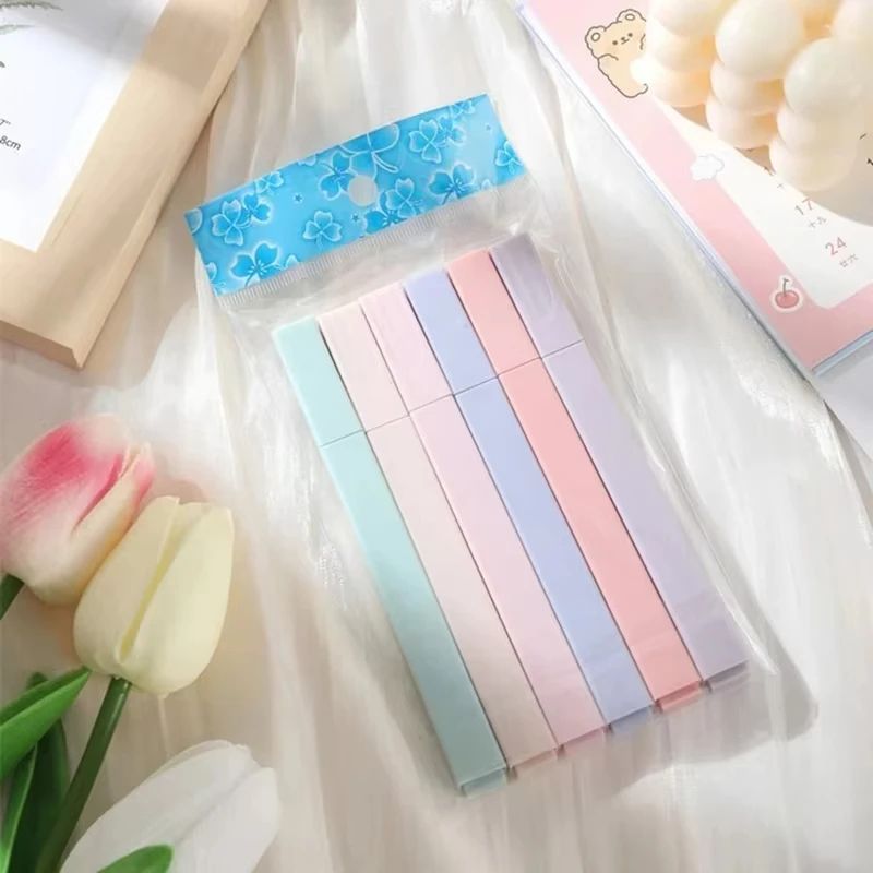 6 Pcs Pastel Highlighter Set Kawaii Japanese Stationery Color Markers Cute Mildliners For Notes Journals Study School 6 Pcs