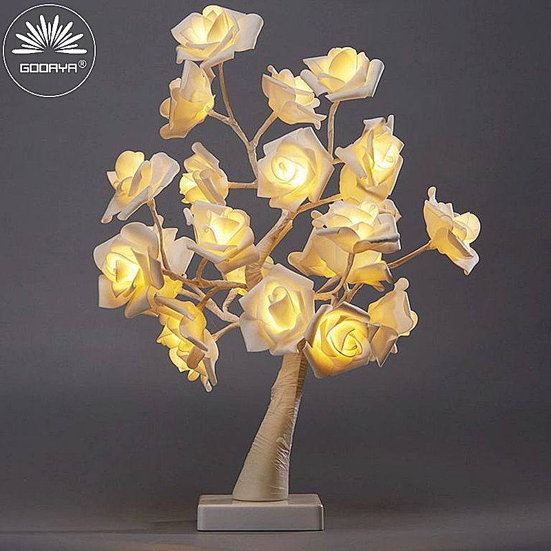 USB Plug Big LED Rose Tree Table Lamp Fairy Flower Night Light For Christmas Wedding Bedroom Home Decoration Gift yellow