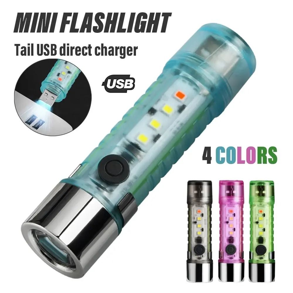 Multi Functional Tactical Mini Flashlight Magnetic USB Rechargeable Camping Light pink