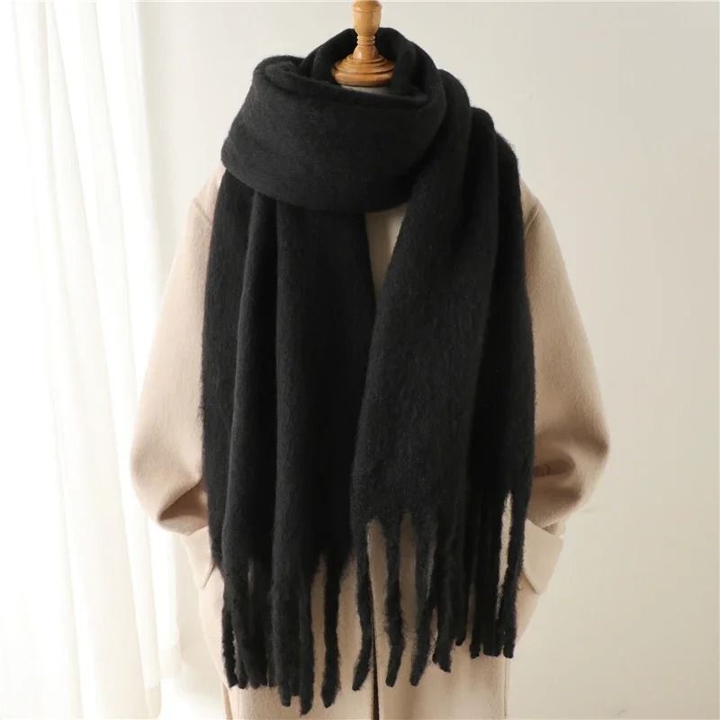 Luxury Winter Cashmere Feel Scarf Extra Long Solid Pashmina Wrap & Thick Tassel Shawl beige