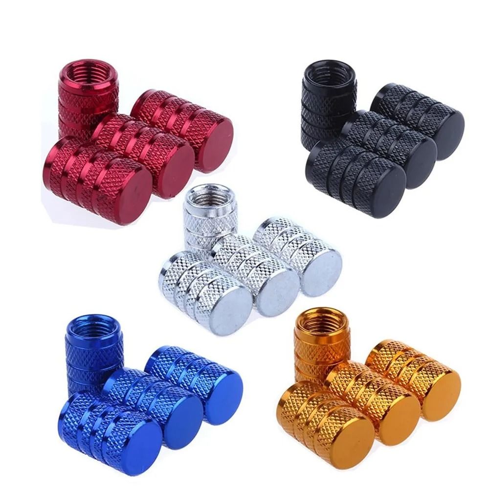 Aluminum Tire Valve Caps Knurled Car Wheel Air Stem Covers Set Of 4 red