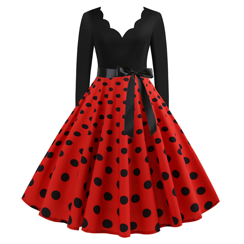 Black Vestidos Sleeve Polka Dot Dress Spring Autumn, Elegant New Year Party Dresses black l