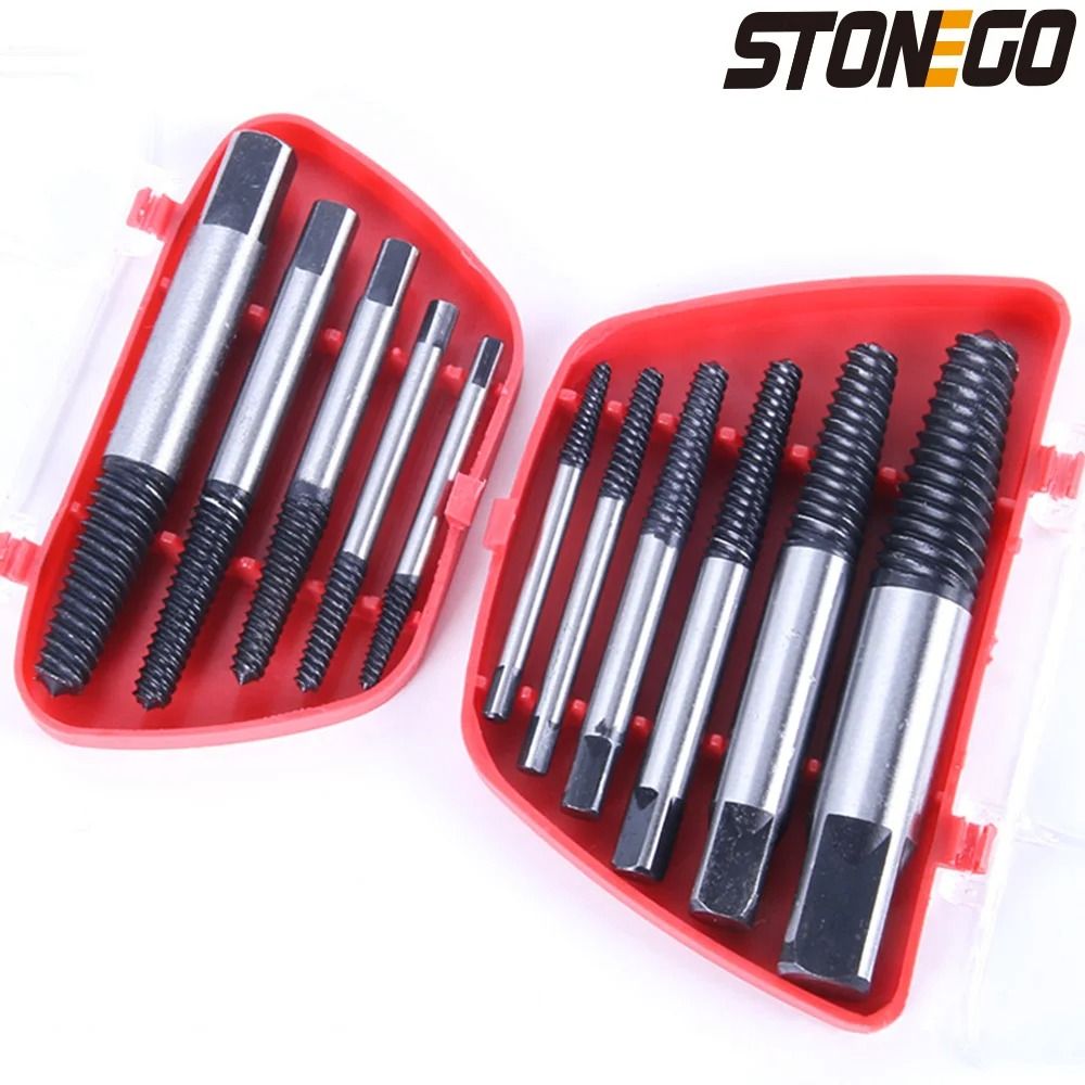 STONEGO Screw Extractor Set Double Sided Drill Bits For Broken Screws 5 Pcs