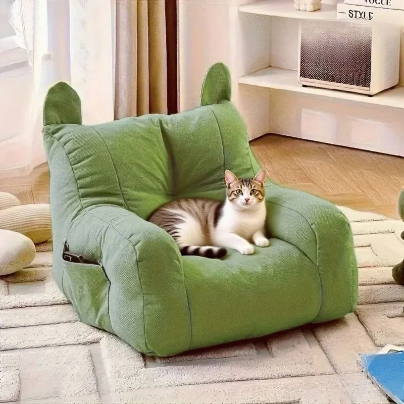 Cartoon Cat Sofa Bed Cozy Indoor Pet Couch With Washable Cover yellow