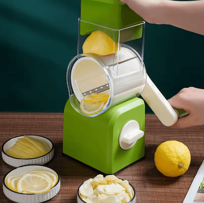 Rotary Cheese Grater Shredder Hand Crank Kitchen Mandolin With 3 Drum Blades green