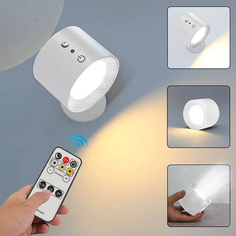 Dual Head Wall Lamp Touch Control Remote 360 Rotatable USB Recharge Wireless Portable Night Light For Bedroom Reading La white