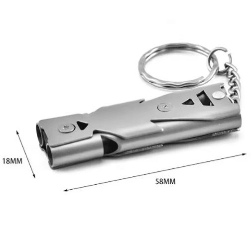 Double Pipe Whistle Pendant Keychain High Decibel Emergency Survival Whistle For Outdoor Use silver