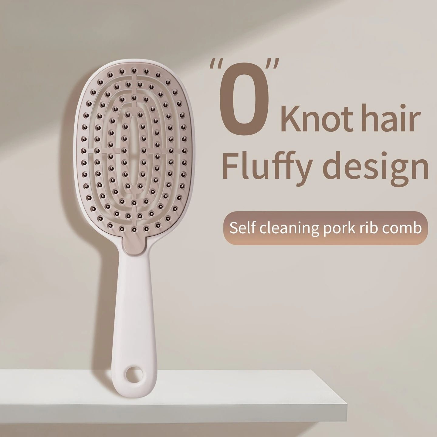 Fashionable Women's Portable Hair Comb Hollow Out Minimalist Scalp Massage Brush beige