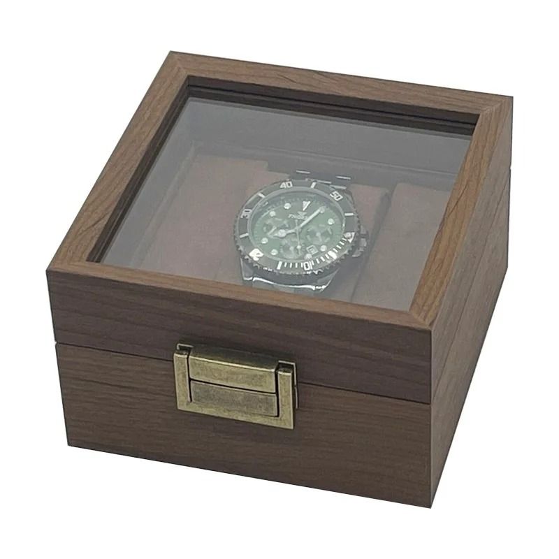 Vintage Black Walnut Wooden Watch Box Single Watch Storage And Display Case Vintage Black Walnut Wooden Watch Box Single Watch Storage And Display Case