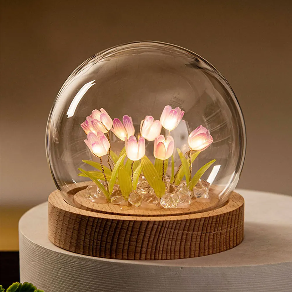 DIY Tulip Flower Lights Handmade Bedroom Decoration Christmas Birthday Gift Ins Night Light Material yellow