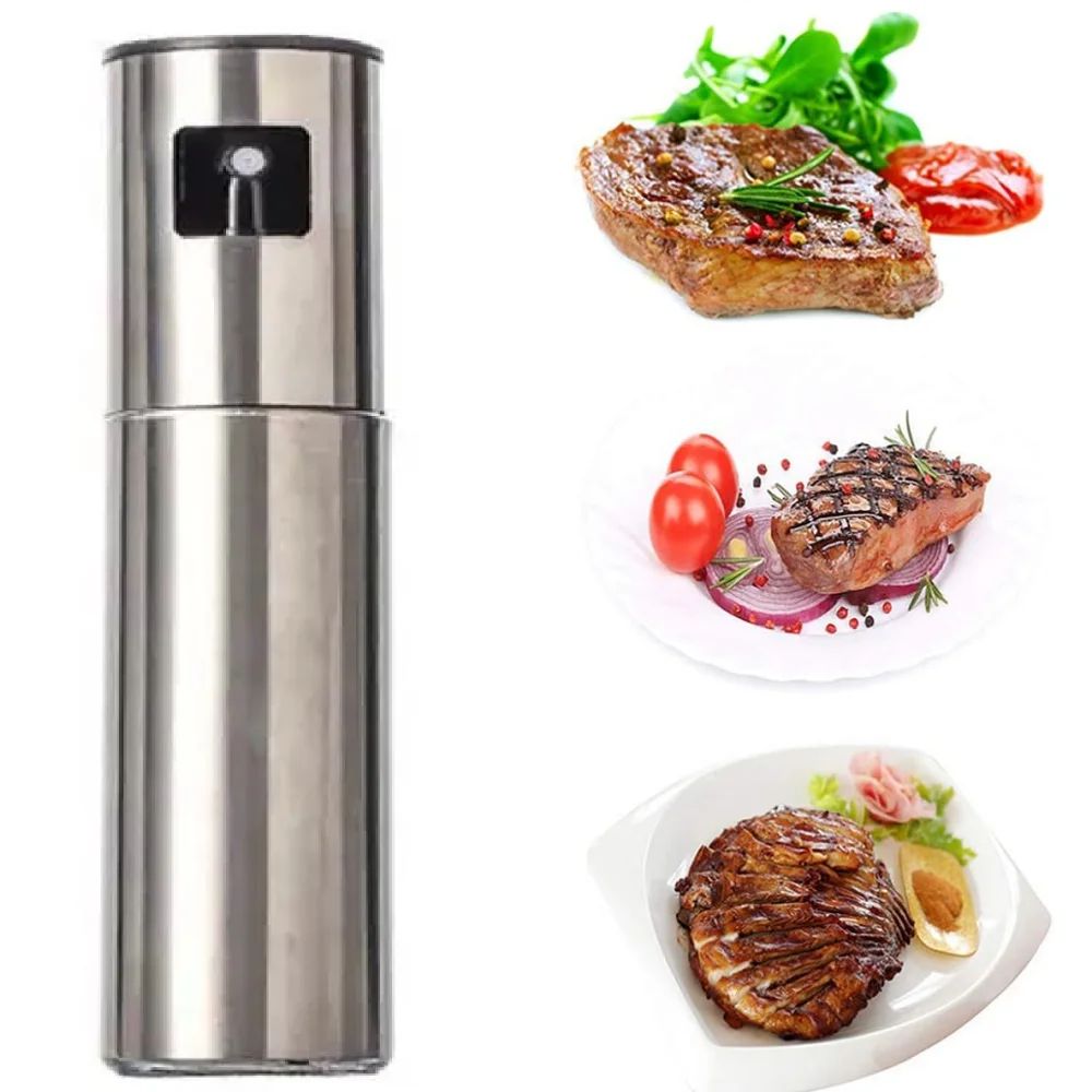 Stainless Steel 100ml Olive Oil Sprayer Mister Refillable Cooking & Vinegar Spray Bottle For Air Fryer, BBQ & Salads transparent