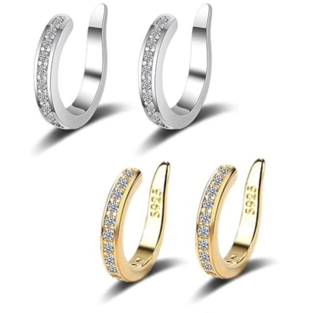 Reusable Ear Corrector Clip Earrings Hypoallergenic Punk Rock No Hole Ear Clips Unisex Style silver