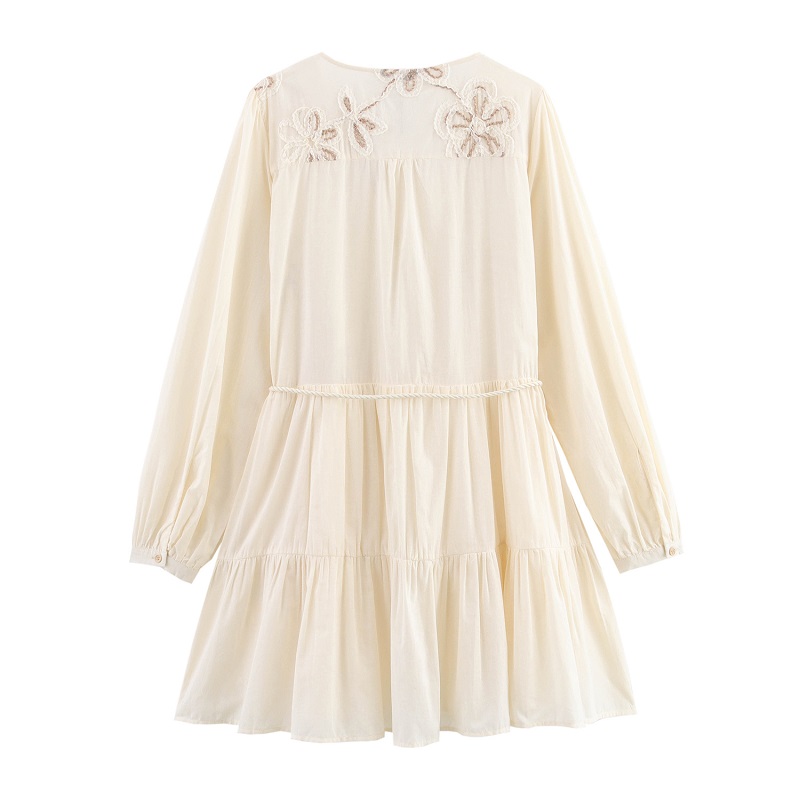 Flower Embroidered Mini Dress Women, Tassel Pleated Short Dresses For Woman, Summer Beach Womens Dress, Boho Dress Woman white m