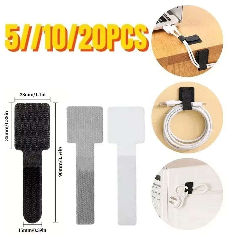 Reusable Fastening Cable Ties Multi Pack Self Adhesive Wire Organizer & USB Cable Management For Home & Office 10 Pcs Gray