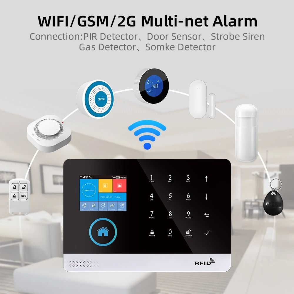 PGST 103 Smart Home Security System Wireless GSM WiFi Alarm With Motion Sensor And App Control 17 eu Plug