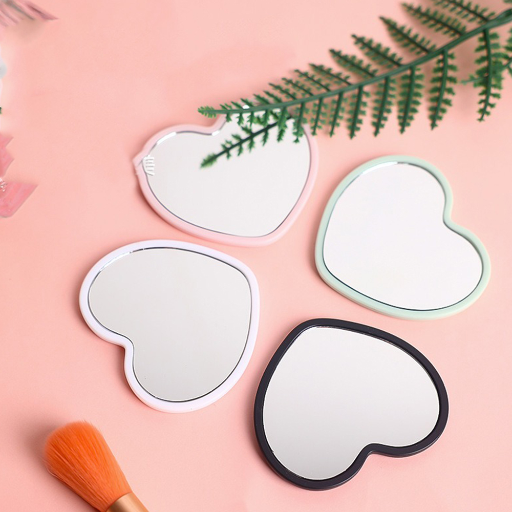 Portable Heart Makeup Mirror Small Compact Cosmetic Hand Mirror For Women And Students white
