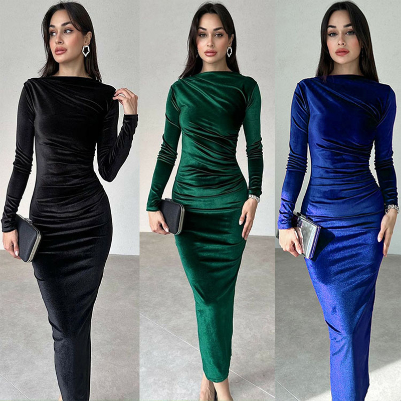 Elegant Party Clothes, Midi Dress For Women Ruched Long, Evening Green Outfits green xl