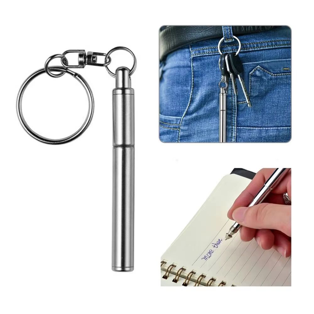Stainless Steel Telescoping Key Ring Ballpoint Pen Portable Everyday Carry pen