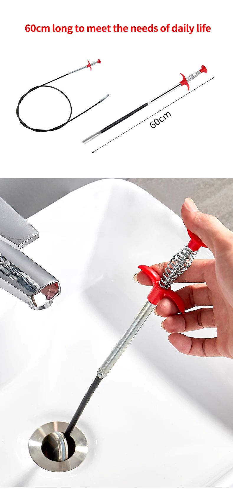 60cm Flexible Drain Snake Tool Heavy Duty Drain Snake For Fast Clog Removal In Sinks & Pipes 60cm Flexible Drain Snake Tool Heavy Duty Drain Snake For Fast Clog Removal In Sinks & Pipes