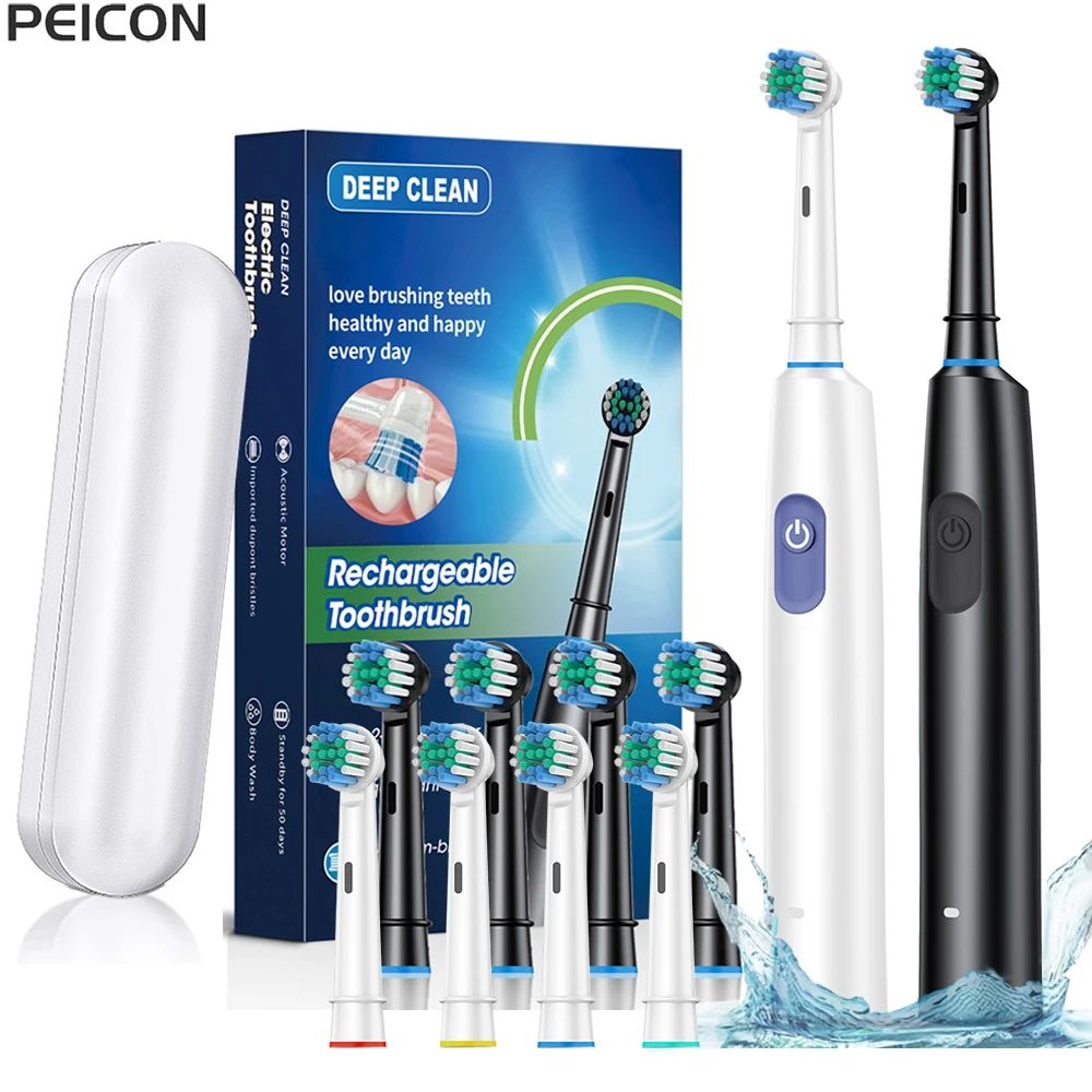 Rechargeable Electric Toothbrush With 8 Soft Brush Heads white 8 Heads Box
