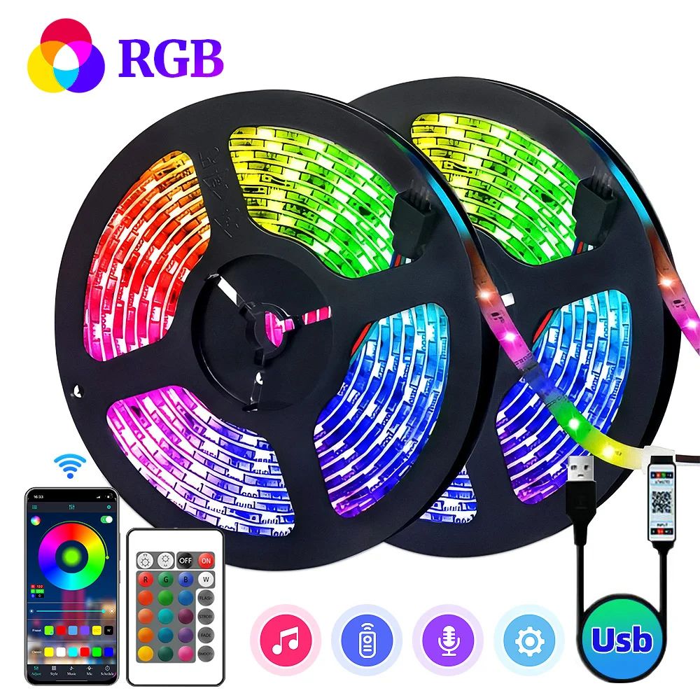 RGB LED Strip Lights 5 V USB 3535 Music Sync Color Changing Light Strip 3.28 Ft98.43 Ft bluetooth 24key 32.81ft