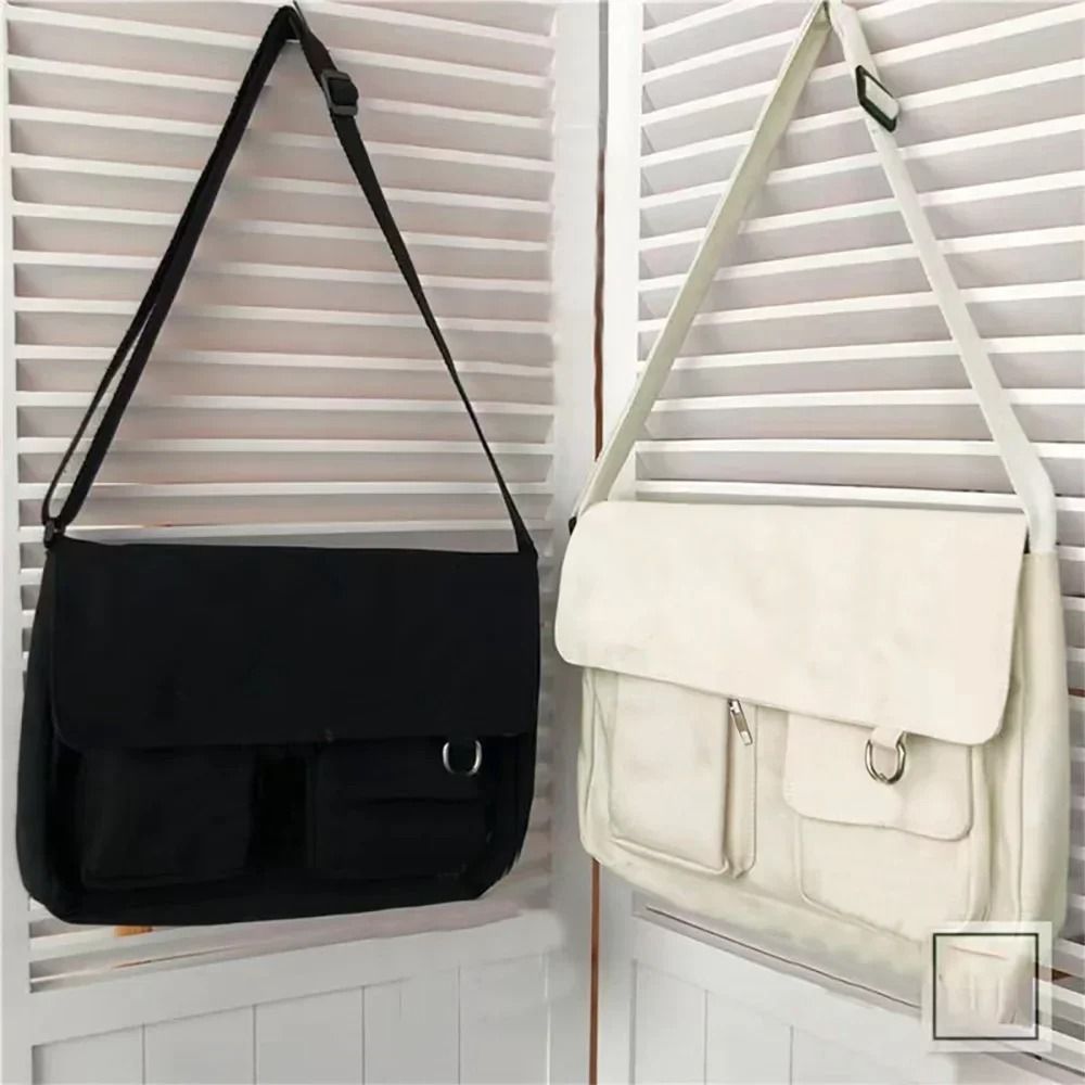 Harajuku Fashion Canvas Crossbody Bag white