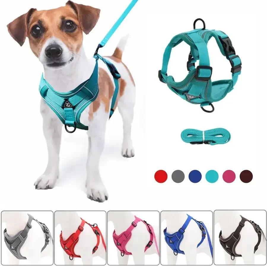 No Pull Reflective Mesh Harness & Leash Set For Small Dogs And Cats, Adjustable Comfort Vest gray xl 7.5 10 Kg