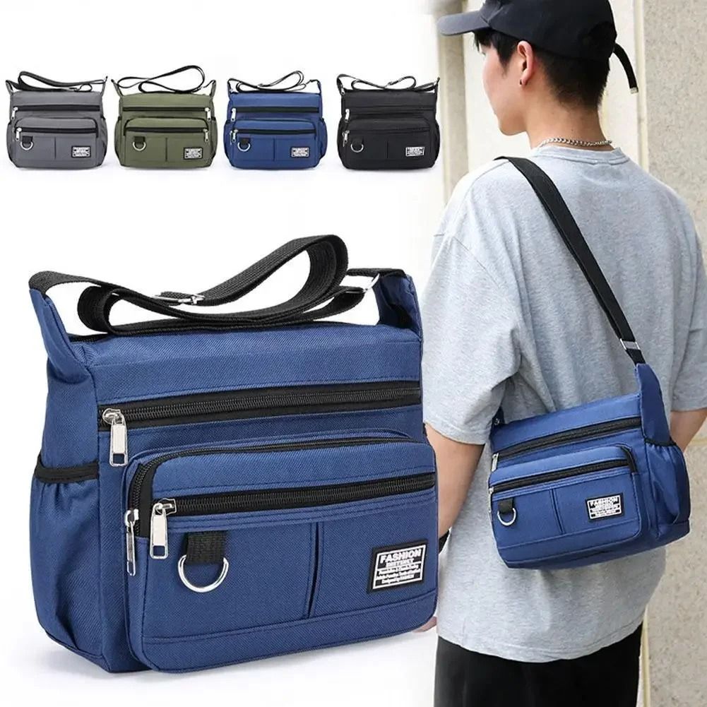 Multi Functional Men's Crossbody Bag Large Capacity Wear Resistant Oxford Shoulder Bag green
