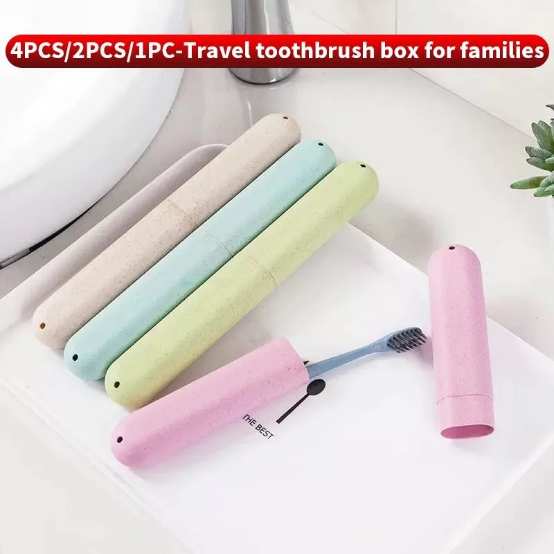 4PCS 2PCS 1PC Wheat Straw Travel Toothbrush Case Eco Friendly Portable Storage Container 4 Pcs