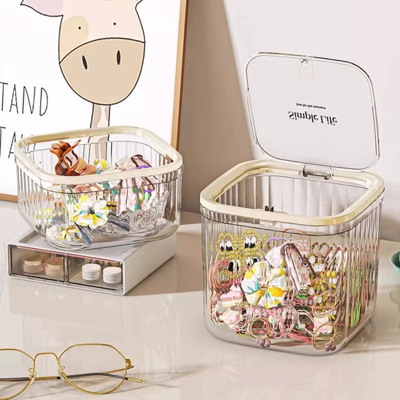 M L Desktop Storage Box With Pop up Lid For Hair Accessories, Jewelry And More white With Lid M