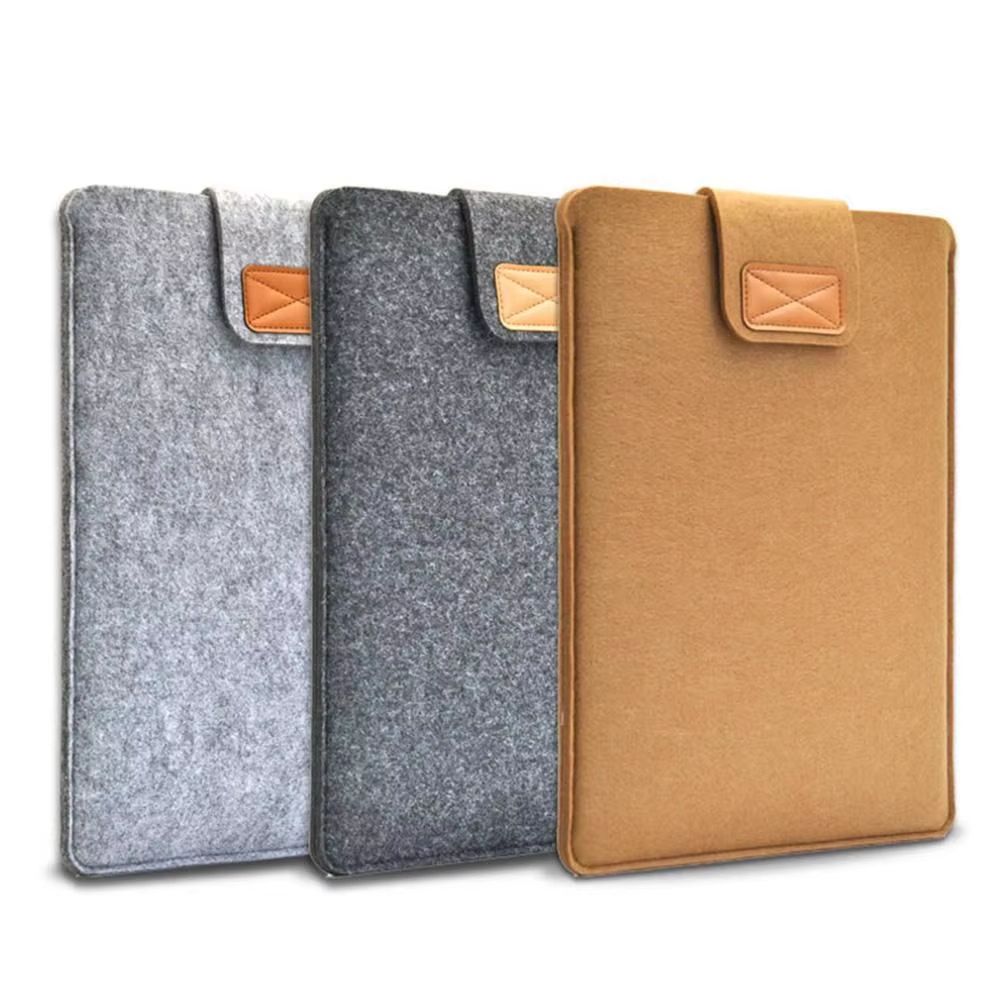 Ultra Thin Wool Felt Laptop Sleeve With PU Leather Stand Case light Grey 13.3 Inch