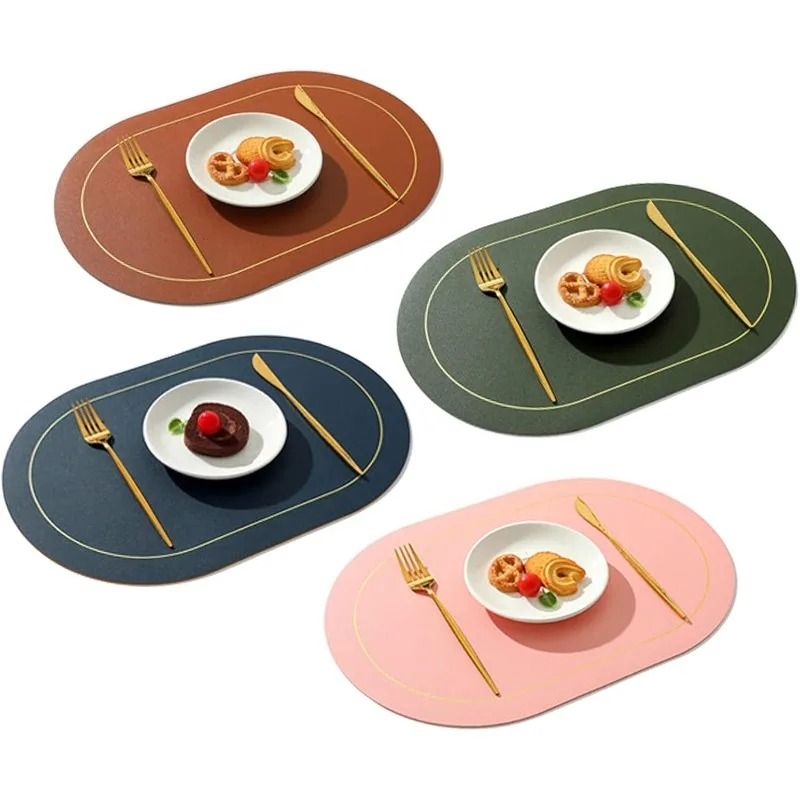 Premium Leather Table Placemats Set Heat Resistant & Waterproof Dining Decor pink 6 Pcs