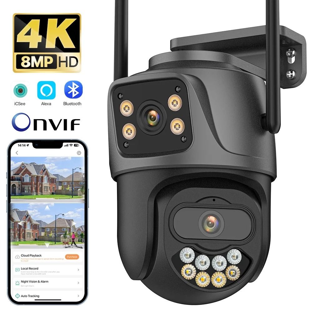 Dual Lens 4K 8MP External WiFi PTZ Camera Advanced Outdoor Surveillance 4 Mp Add 32 G eu