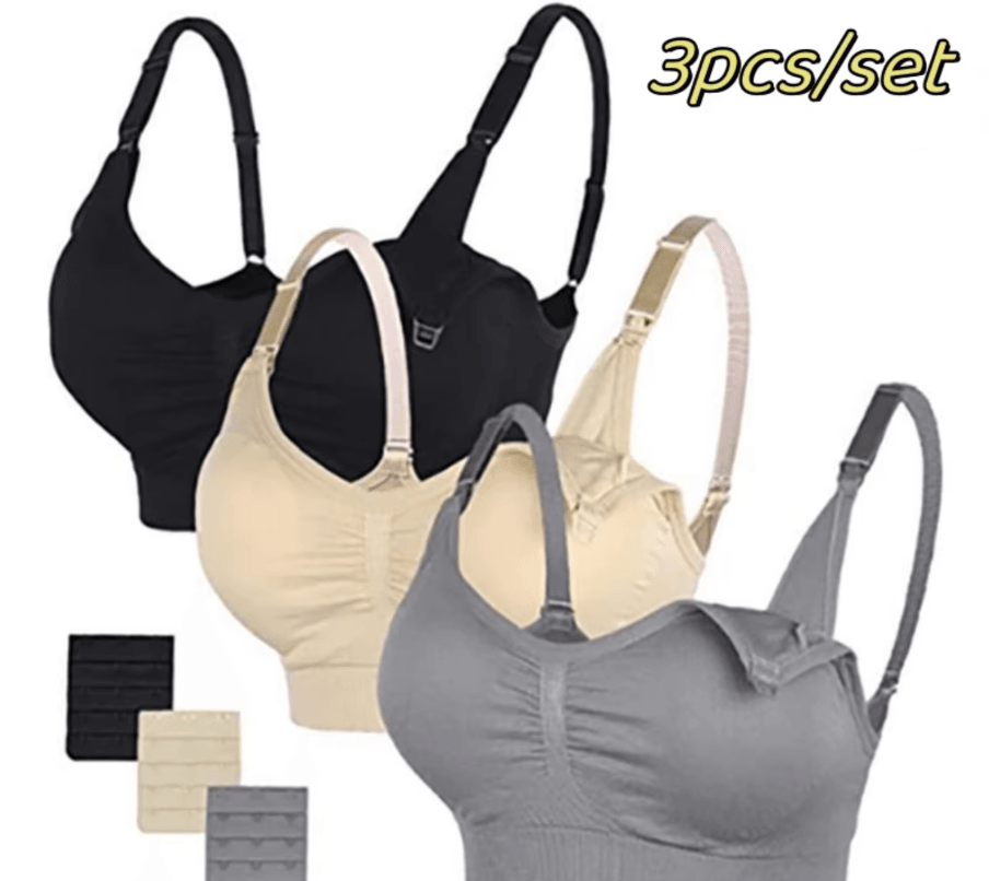 3pcs Maternity Nursing Bras Cotton Seamless Breathable Push Up Bra Set black 3pcs m
