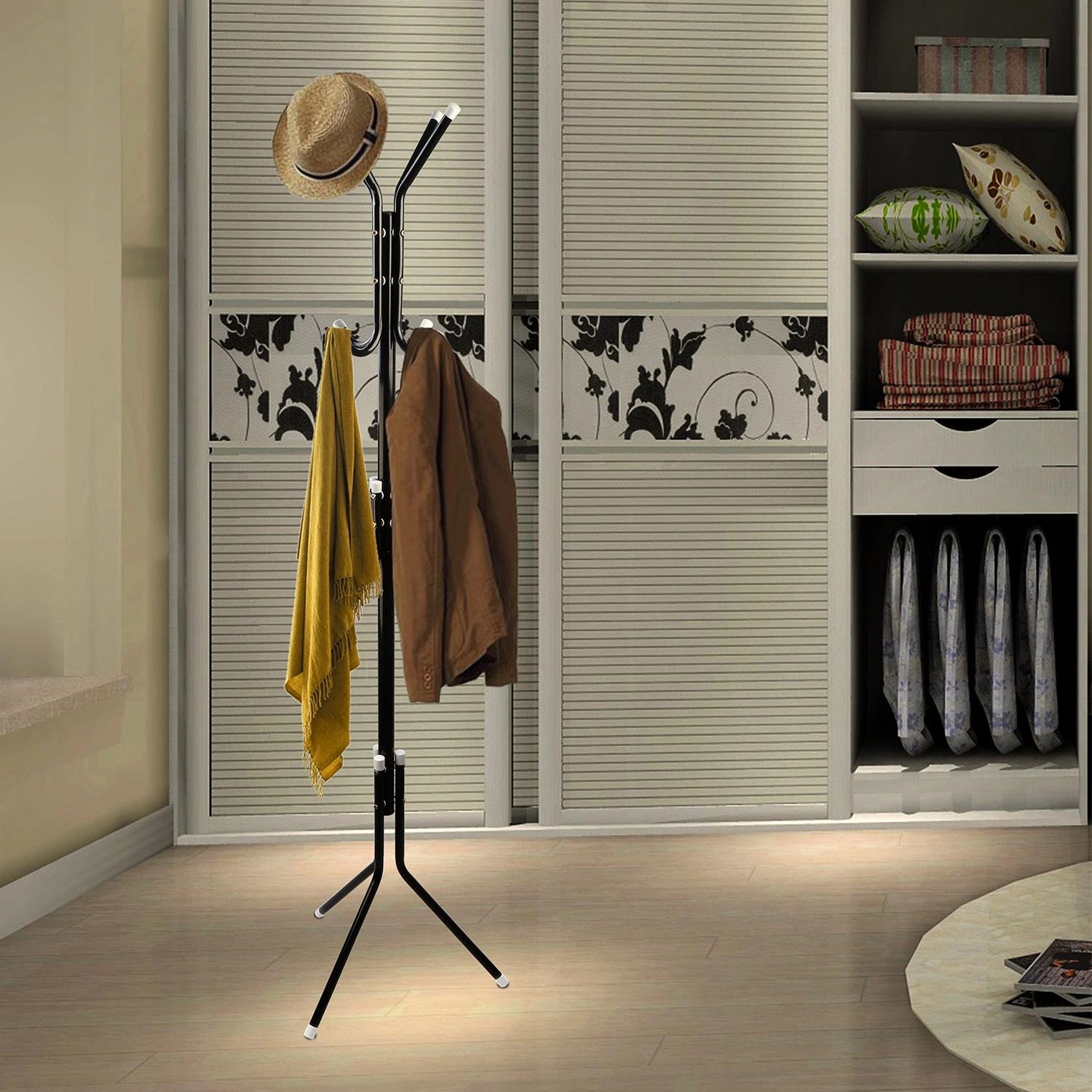 Coat Hat Metal Rack Organizer, Hanger Stand For Clothes, Handbag And Scarf Holder, Space Saving Stylish Design For Home Coat Hat Metal Rack Organizer, Hanger Stand For Clothes, Handbag And Scarf Holder, Space Saving Stylish Design For Home