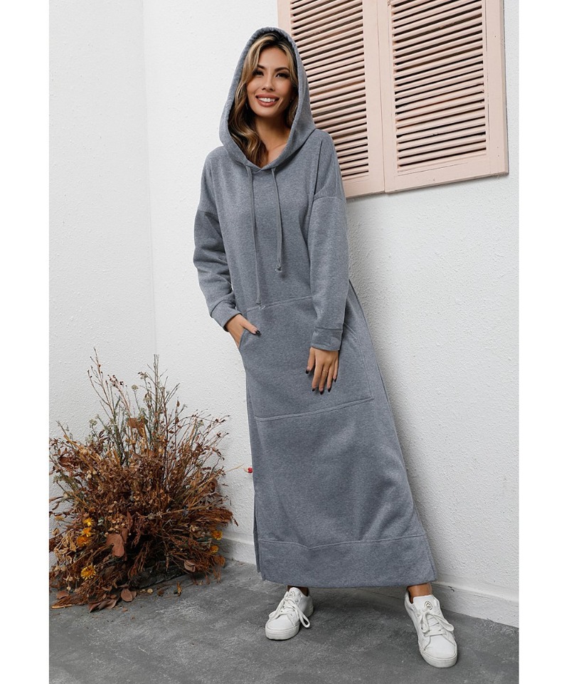Winter Warm Midi Robe Hooded Long Sweatshirt Dress Casual Vestidos orange xxxl