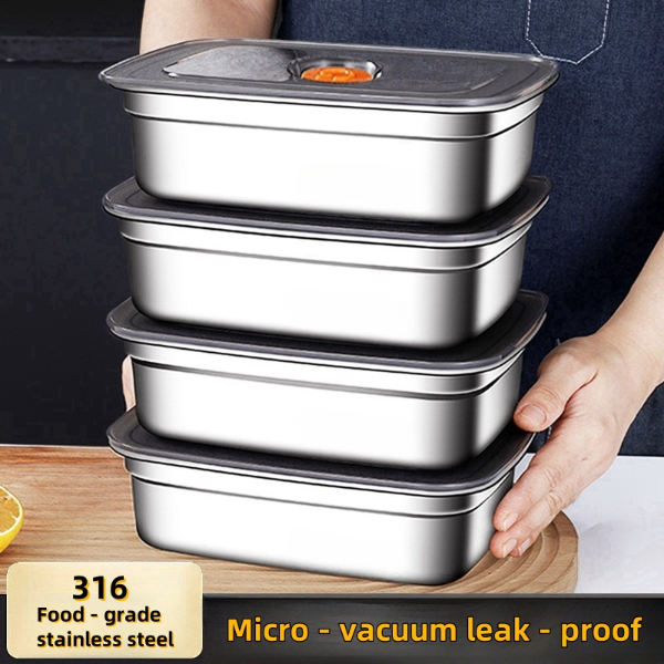 Stainless Steel Crisper Lunch Box, Sealed Leak proof Bento Box, Refrigerator Freezer Storage Box For Camping 1200ml