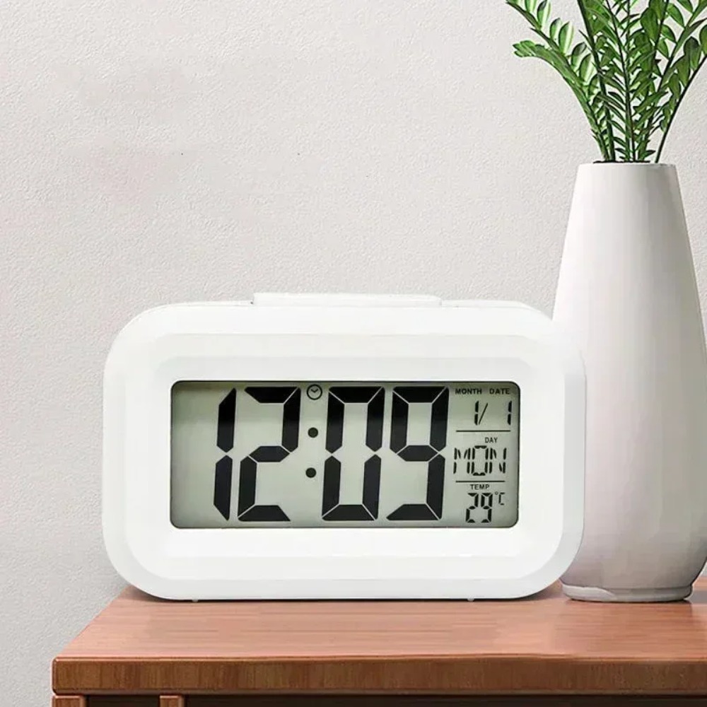 Snooze LED Digital Alarm Clock With Backlight And Data Time Calendar Multifunctional Desk Clock black