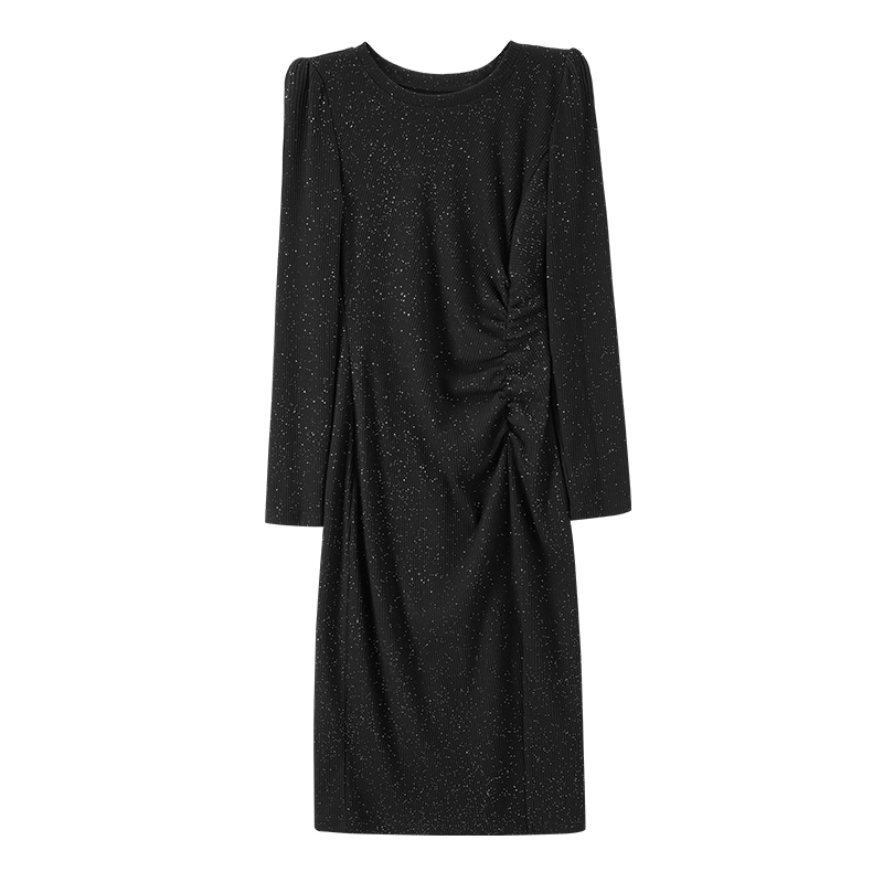 Black Sequin Bodycon Dress For Women, Autumn Elegant Lady Sexy Split Knitted Birthday Dress, Luxury Evening Wear black m