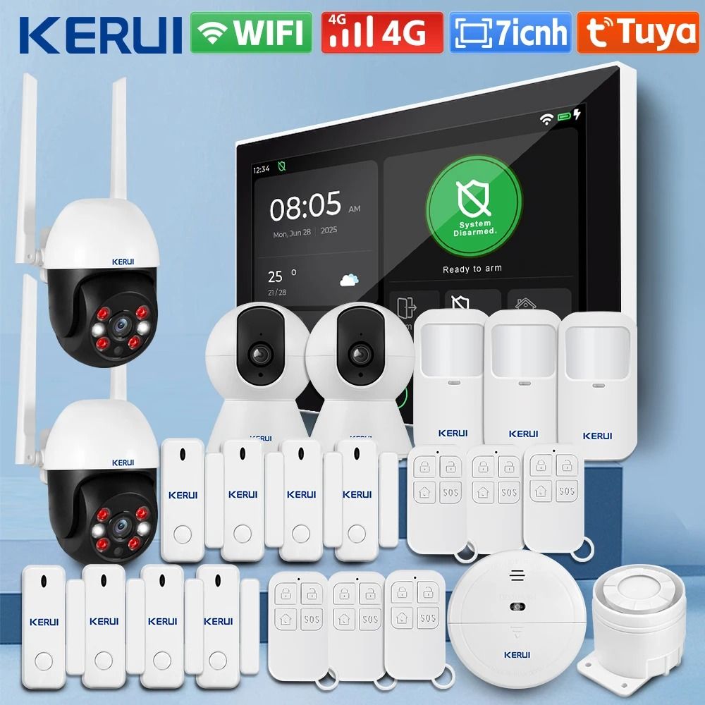 KERUI Tuya 4G WiFi Home Alarm System Wireless Security Kit With 7 Inch Touch Screen Panel 03 us Plug