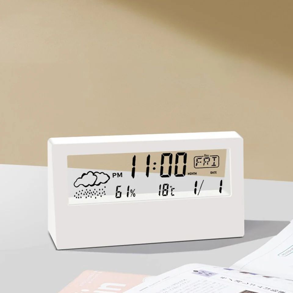 Thermo Hygrometer Alarm Clock white No Lights