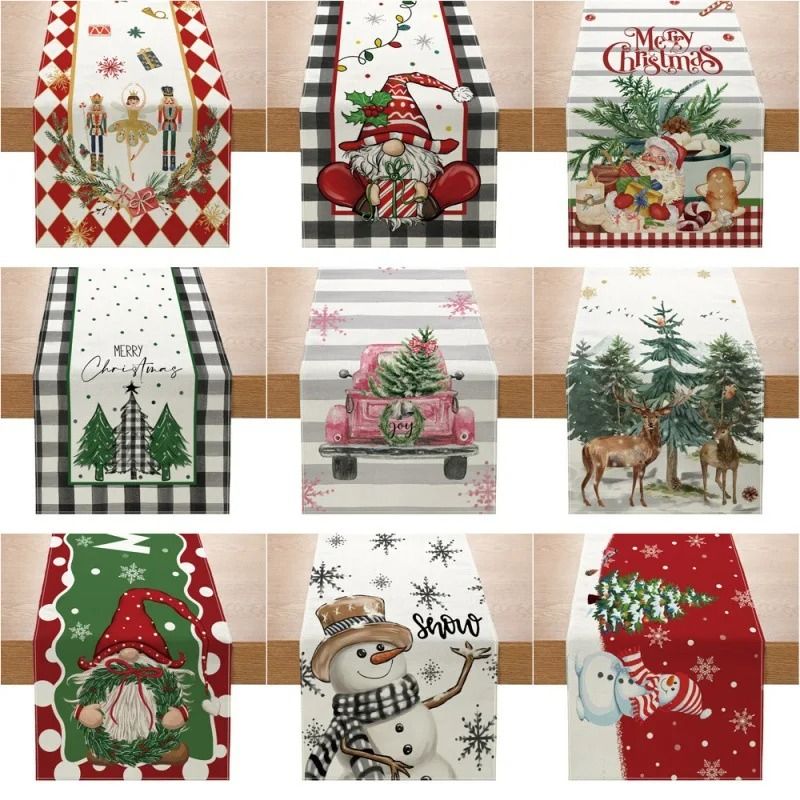 Christmas Table Runner Creative Printed Linen Dinner Table Mat & Festive Xmas Decor 8