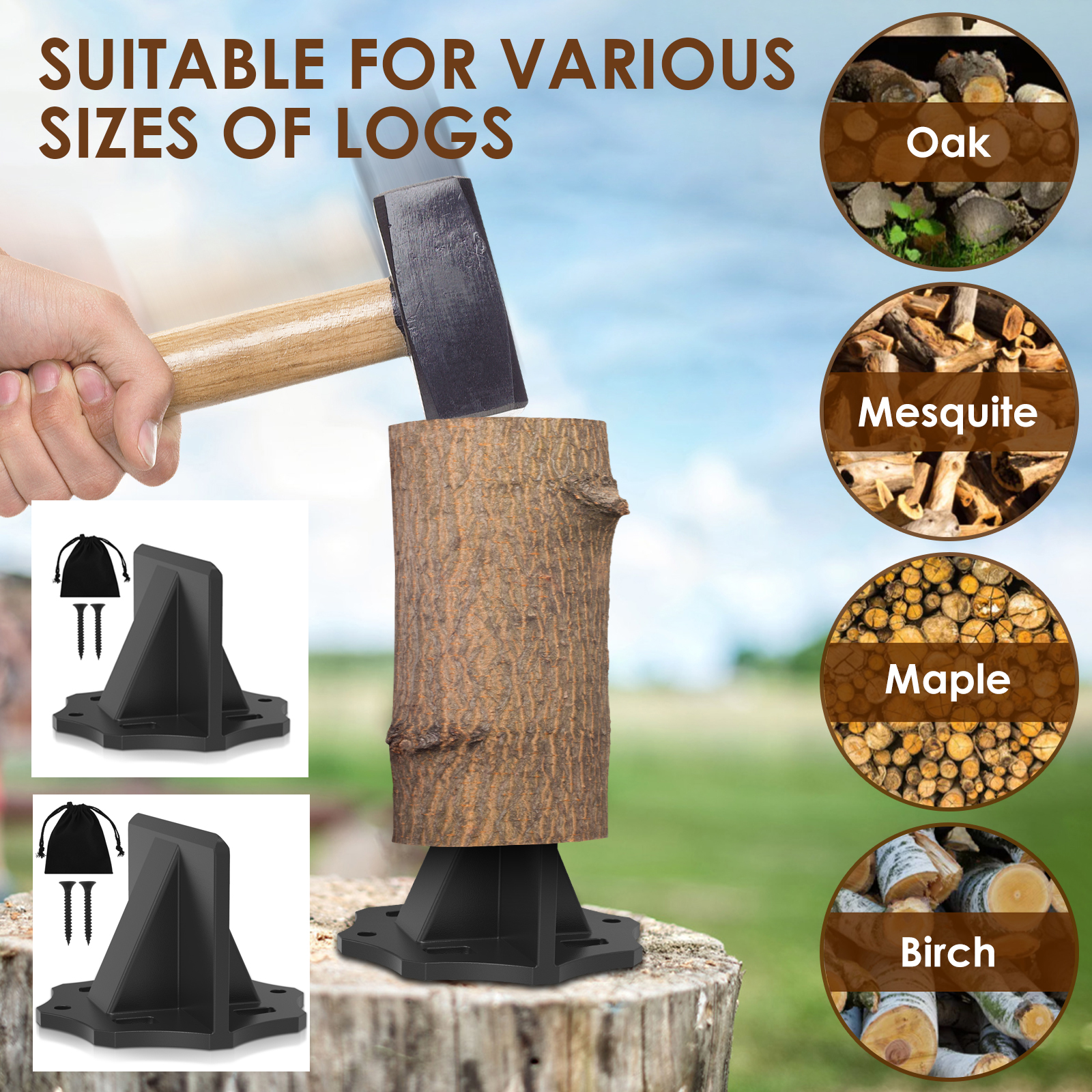 Portable Steel Log Splitter, Manual Wood Splitter Tool With Cloth Bag For Home Use small