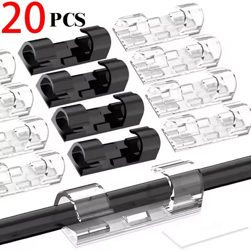 Adhesive Cable Clips 20 Pack Self Adhesive Desk & Home Cord Organizer For Clean Cable Management transparent 20pcs